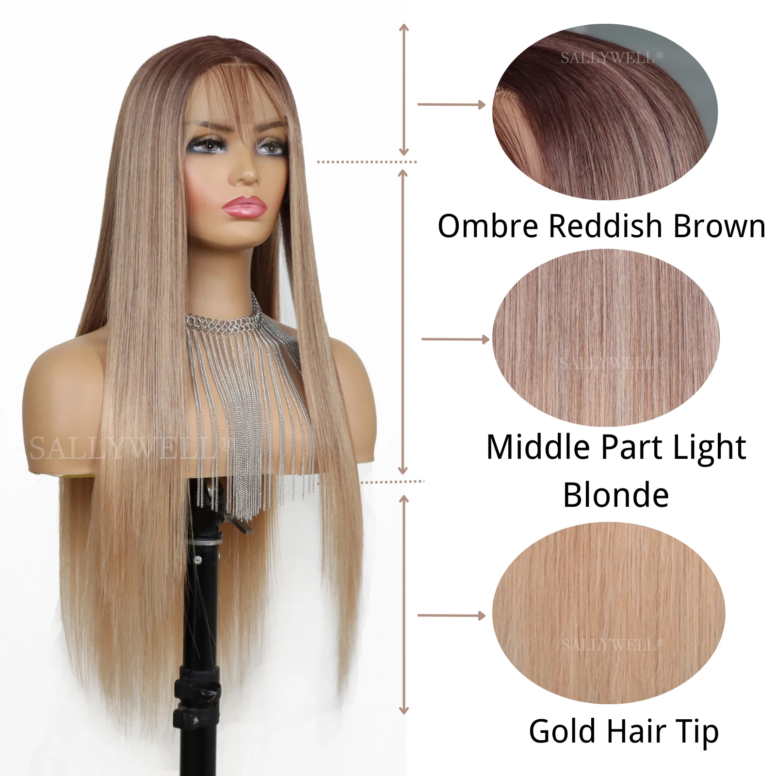 Golden Brown Lace Front Wig Long Straight Blonde Synthetic Wigs for Women Handtied Hairline Natural Straight Synthetic Wig