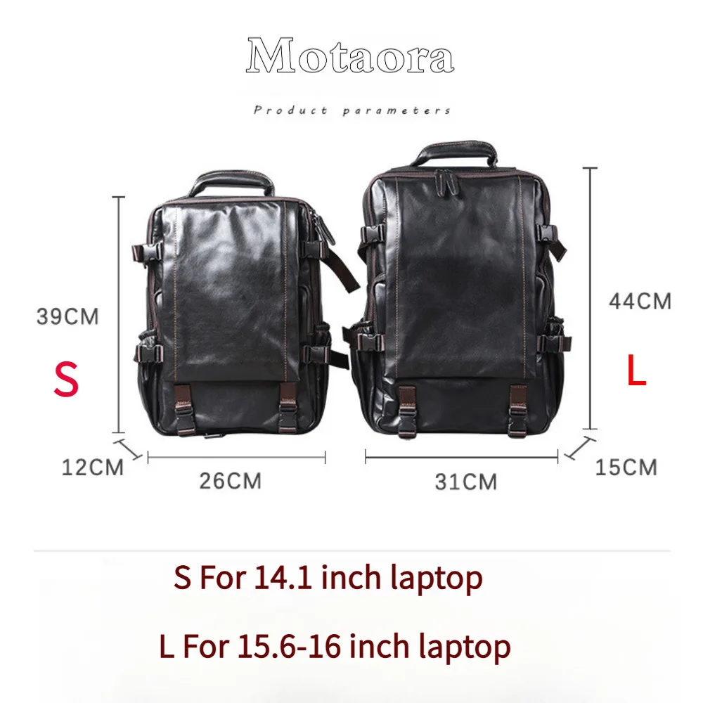 MOTAORA Genuine Leather Men's Backpack 14.6/15.6-Inch Laptop Travel Bag, Soft Cowhide Outdoor Rucksack for Work & Adventure