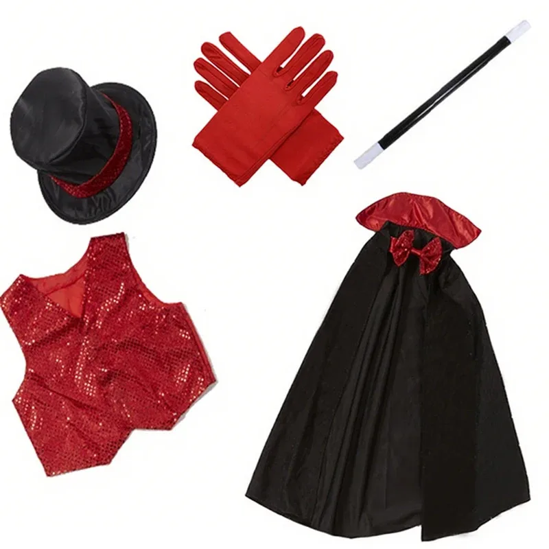 

COSda@Magician Cosplay Costume Set Cloak Hat Waistcoat Gloves Magic Wand Children Halloween Stage Performance Costume Accessorie