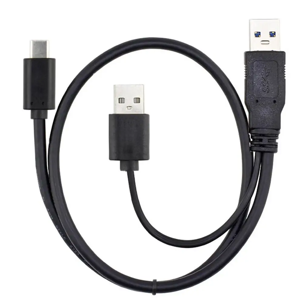 USB 3.0 Mobile Hard Drive Cable 0.6m AM Male To Type-c Male Dual Y-shaped Data Transmission Cable Power Supply Up To 5Gbps