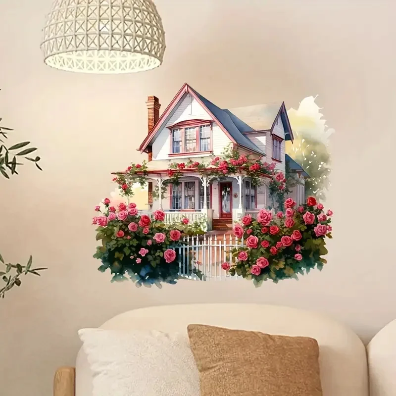 

House Pattern Wall Stickers Decoration for Living Room, Bedroom, and Home Decor Flowers Wall Decals Self-Adhesive