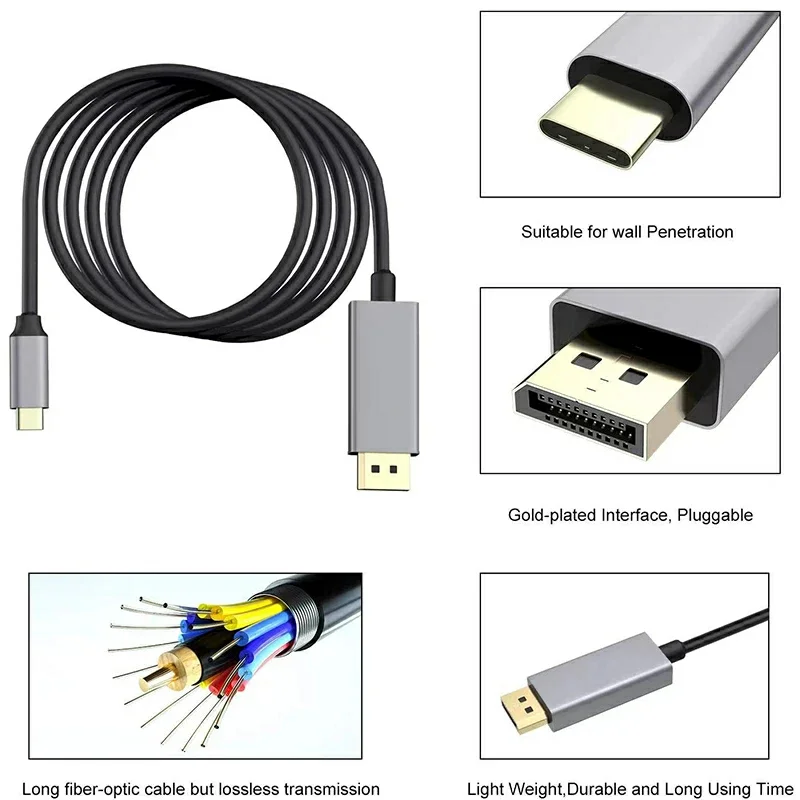 Kabel USB C do DisplayPort 8K 60Hz Type-C do DP męski do męskiego Video Audio Display Port 1.4 Kabel Thunderbolt do laptopa MacBook