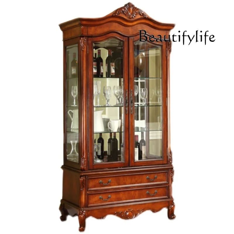 

American light luxury solid wood locker living room double door glass display cabinet designer high sense