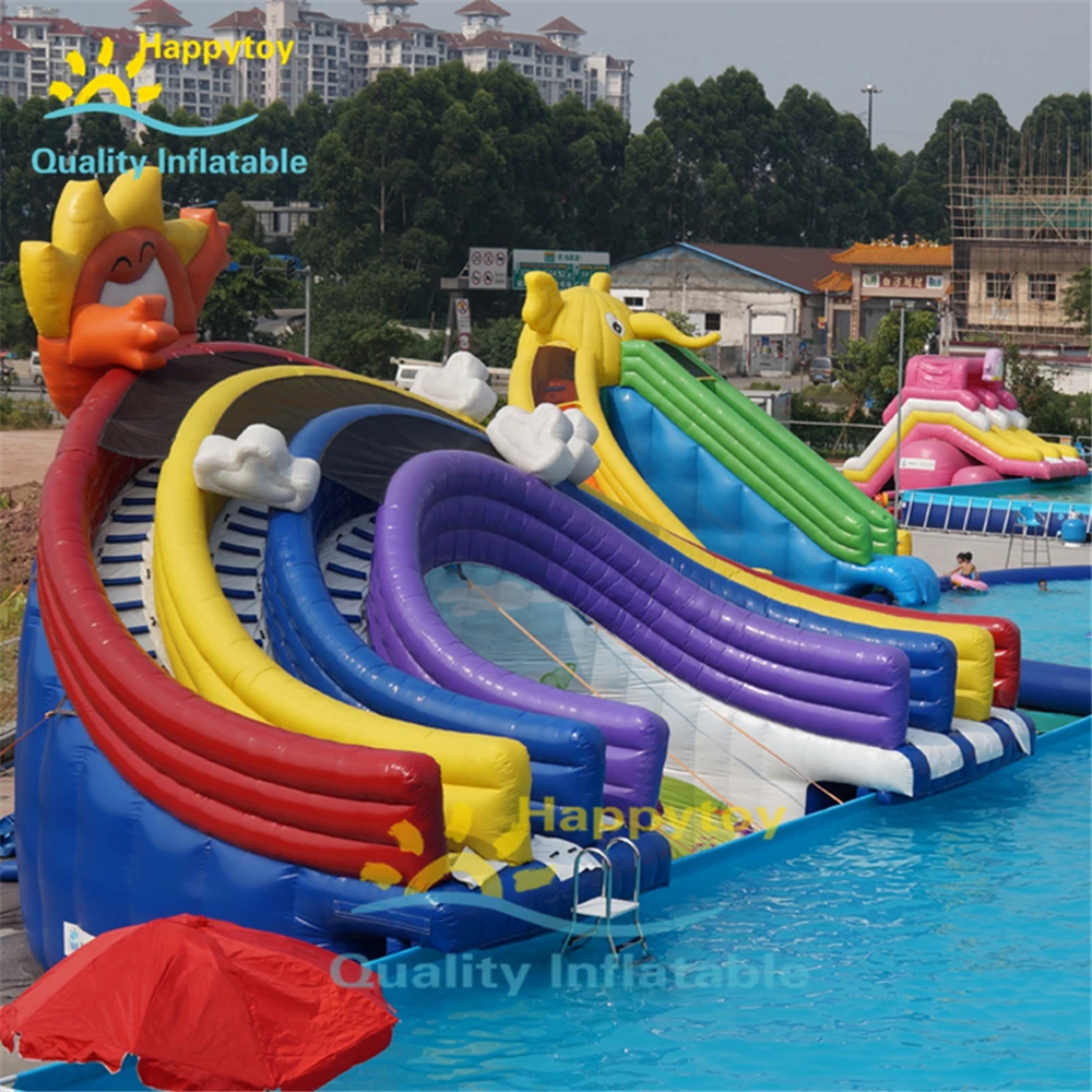 Adults Rainbow Giant Inflatable Water Slides For Pool Use