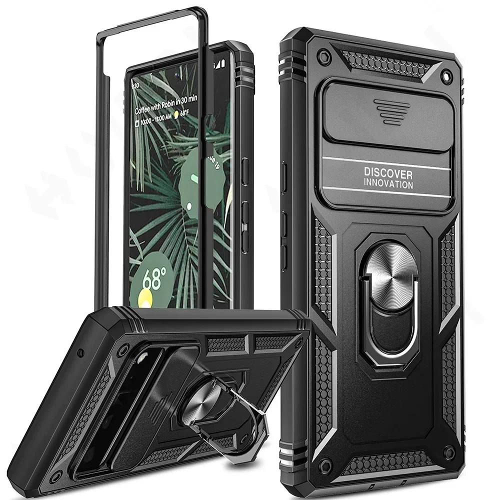 Case for Google Pixel 9 8 6 Pro with Slide Camera Cover 360 Full Body Military-Grade Phone Case with Kickstand Cover Funda Shell