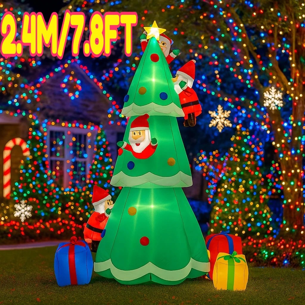 2,4 м/7,8 футов надувная рождественская елка Санта-Клаус подарочные коробки огни светодиодные украшения для дома игрушки двор Рождество праздничное освещение Декор