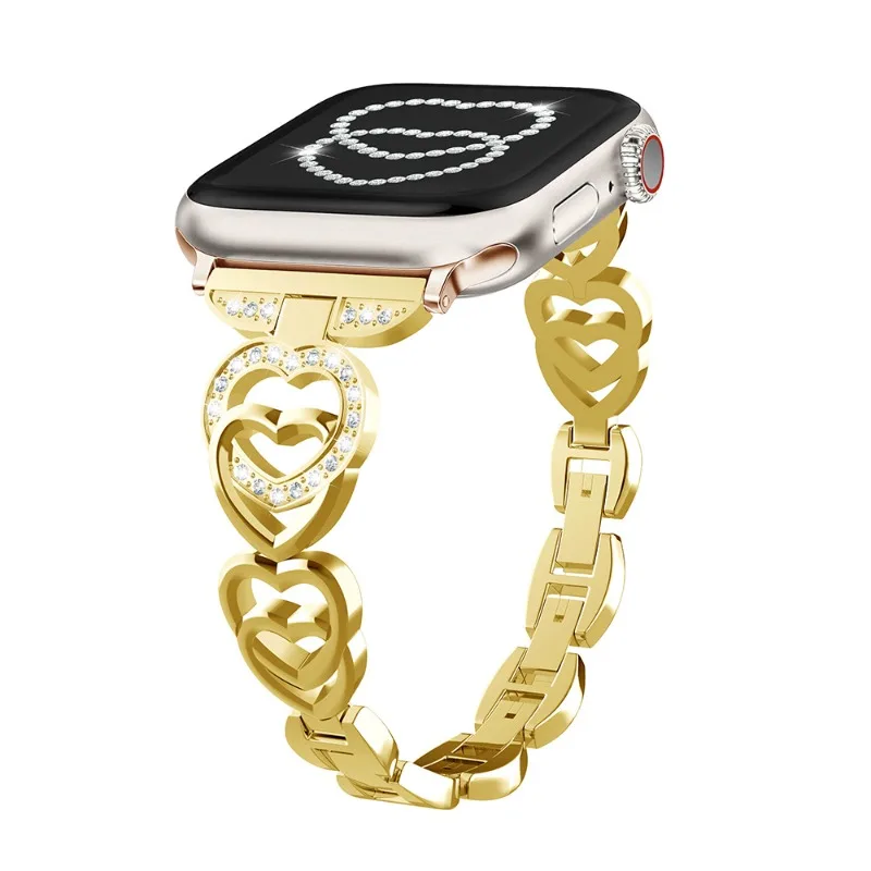 Pulseira Coração de Diamante para Apple Watch, iWatch Series SE, 7, 6, 3, 5, Ultra 2, 8, 9, 40mm, 41mm, 45mm, 44 milímetros, 38 milímetros, 49 milímetros, 42 milímetros