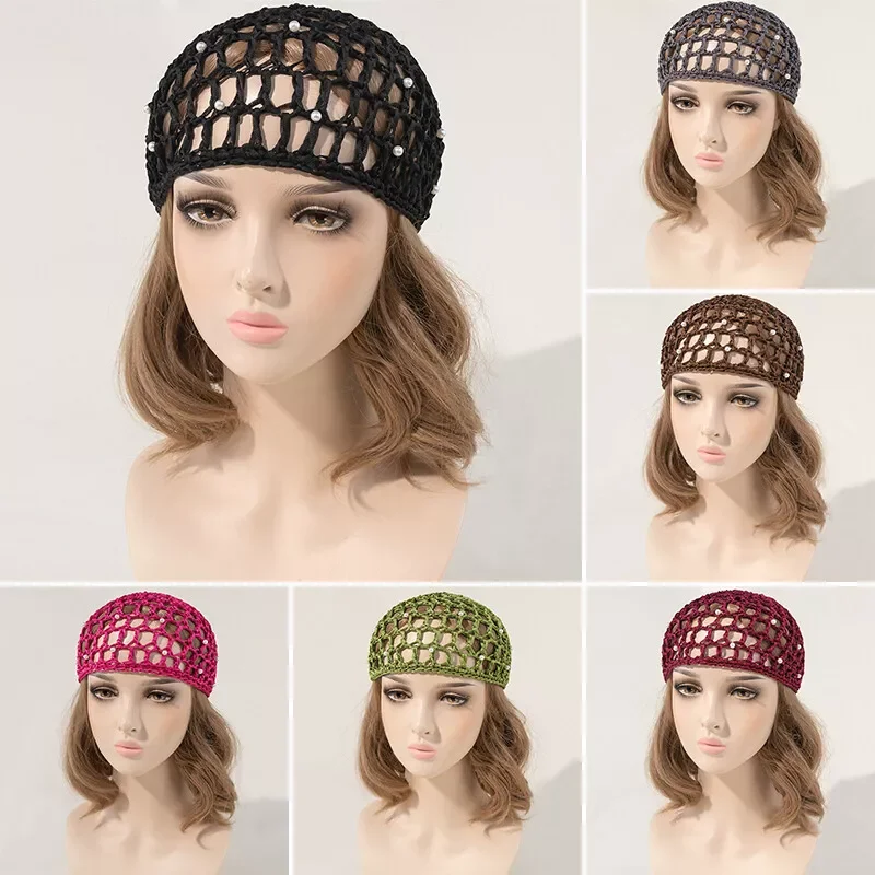 Women Mesh Hair Net Cap Crocheted Snood Night Sleep Cover Turban Hat Headwrap Breathable Hair Accessorices