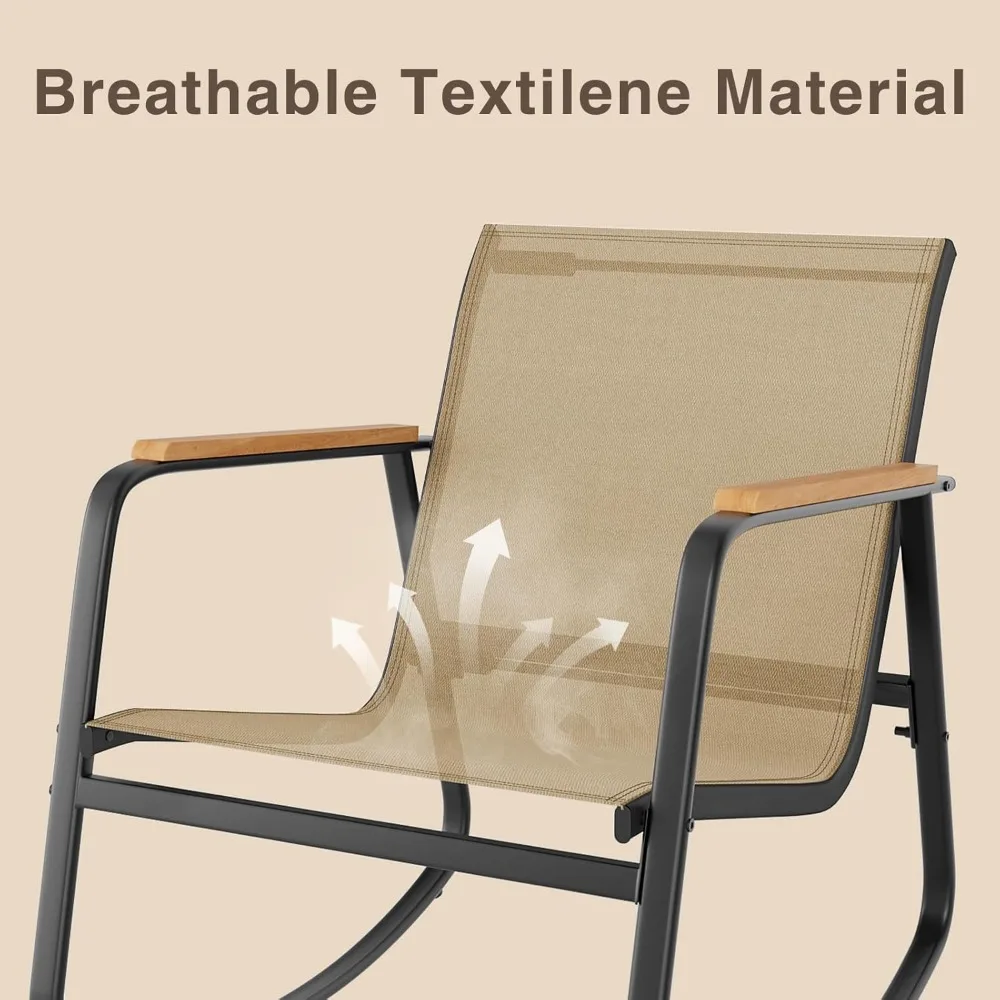 Outdoor Patio Rocking Chairs Set with Textilene Fabric, 3-Piece Bistro Furniture, Glass Table, Comfortable Seating for Relaxatio