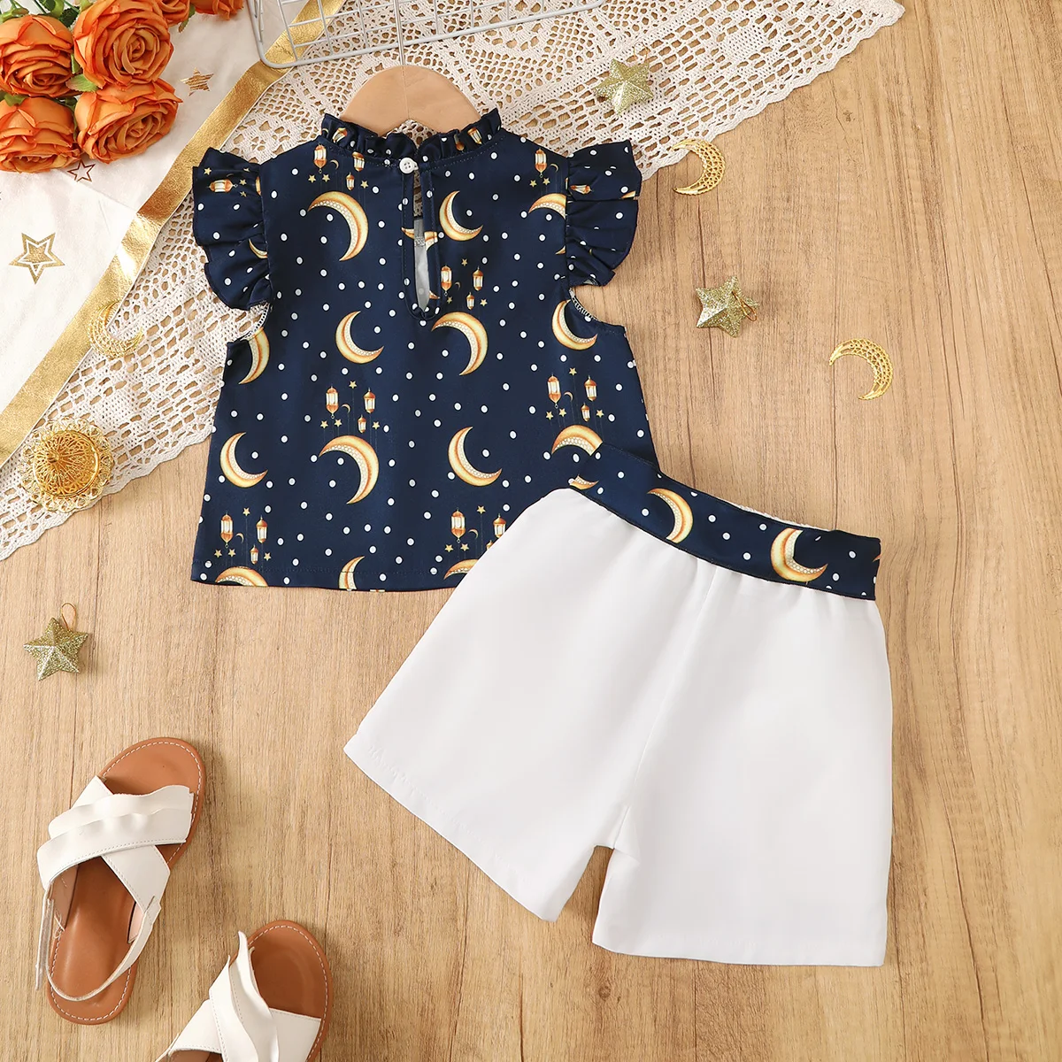 2PCS Summer Kids Girl Clothes Set Black Polka Dot Top+White Shorts Fashion Sense Design Daily Outfits for Child Girls 2-7 Years