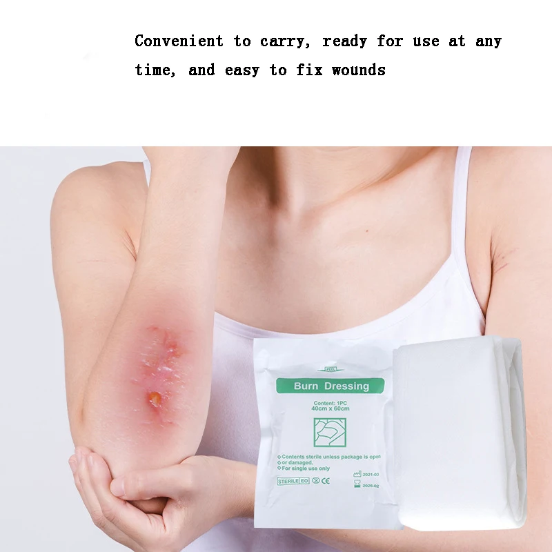 

10 шт., повязка для ожогов и ожогов, 60 см x 40 см, аксессуары для первой помощи на английском языке, перевязочная и фиксирующая повязка, легко фиксирующаяся рана