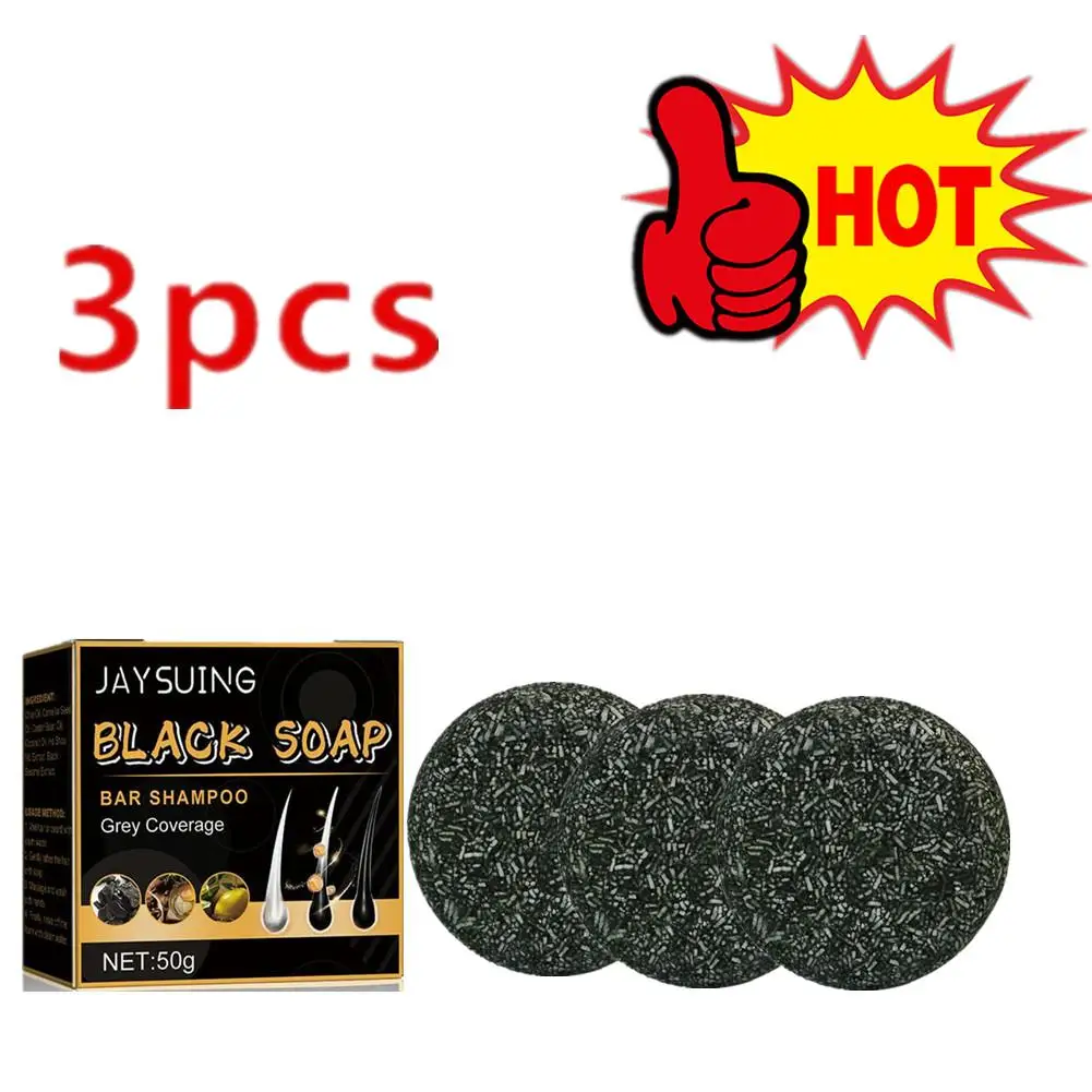 3PCS Hair Darkening Shampoo Bar Soap Anti Dandruff Deep Cleansing Improve Itchy Head Frizz Black Nourishment Beautiful Hair Care