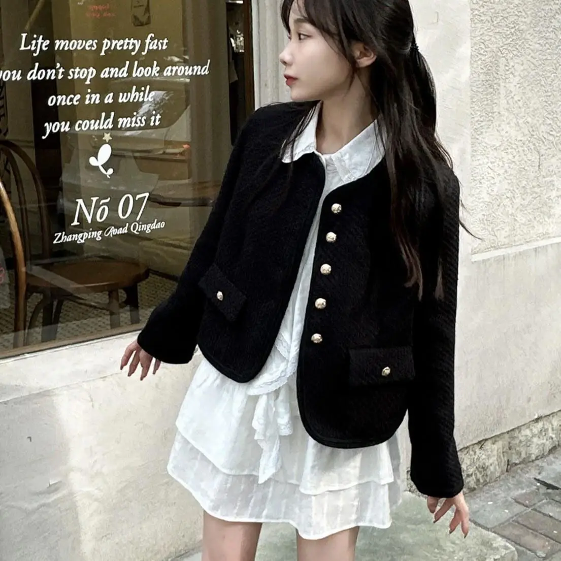 Autumn New 2023 Autumn/Winter Coat Coarse Tweed Short Top Women's Long Sleeve  winter jacket women