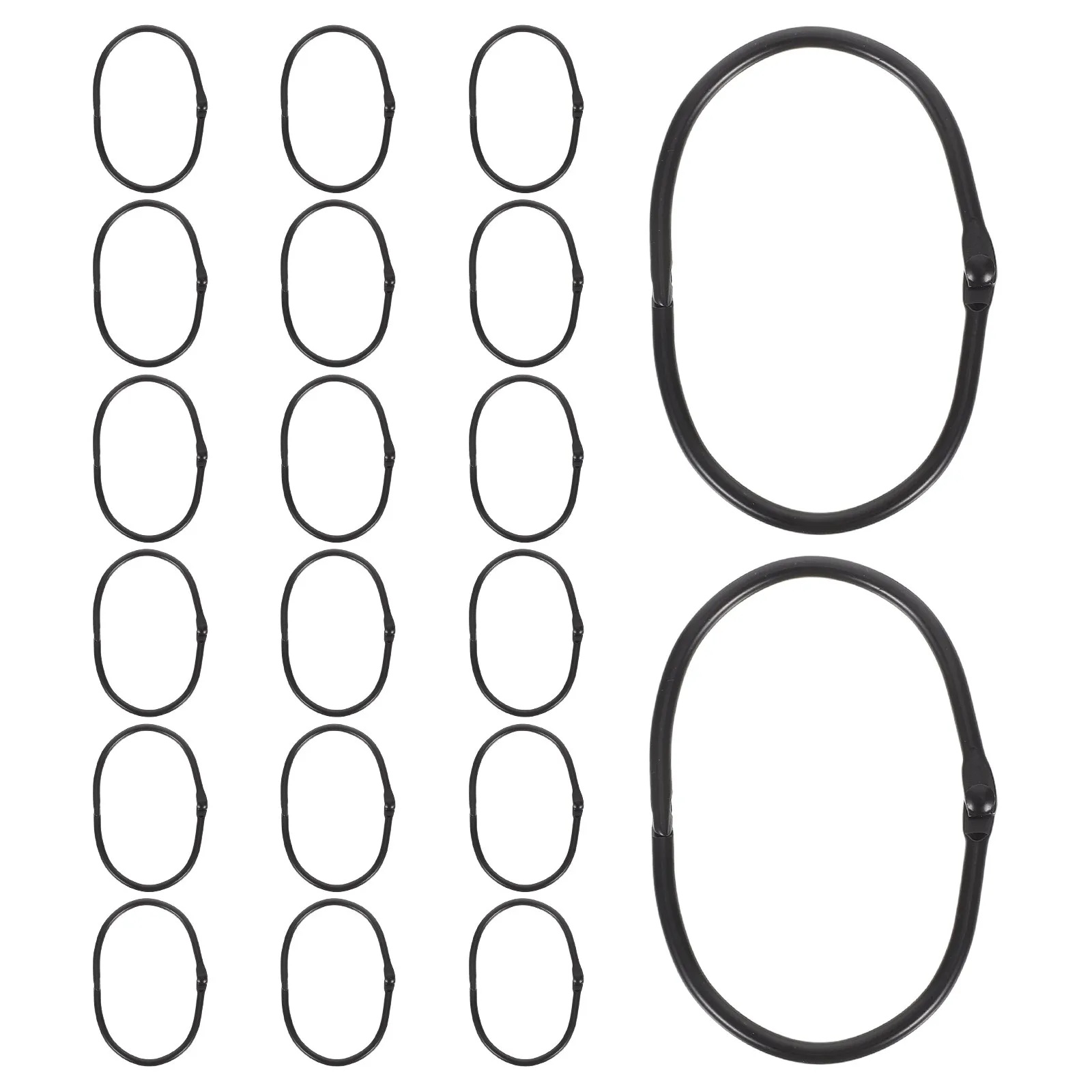 24Pcs Shower Curtain Rings Oval Snap Drapery Rings Black Easy Snap Closure Glide Smoothly Shower Hooks for Bathroom Rods and