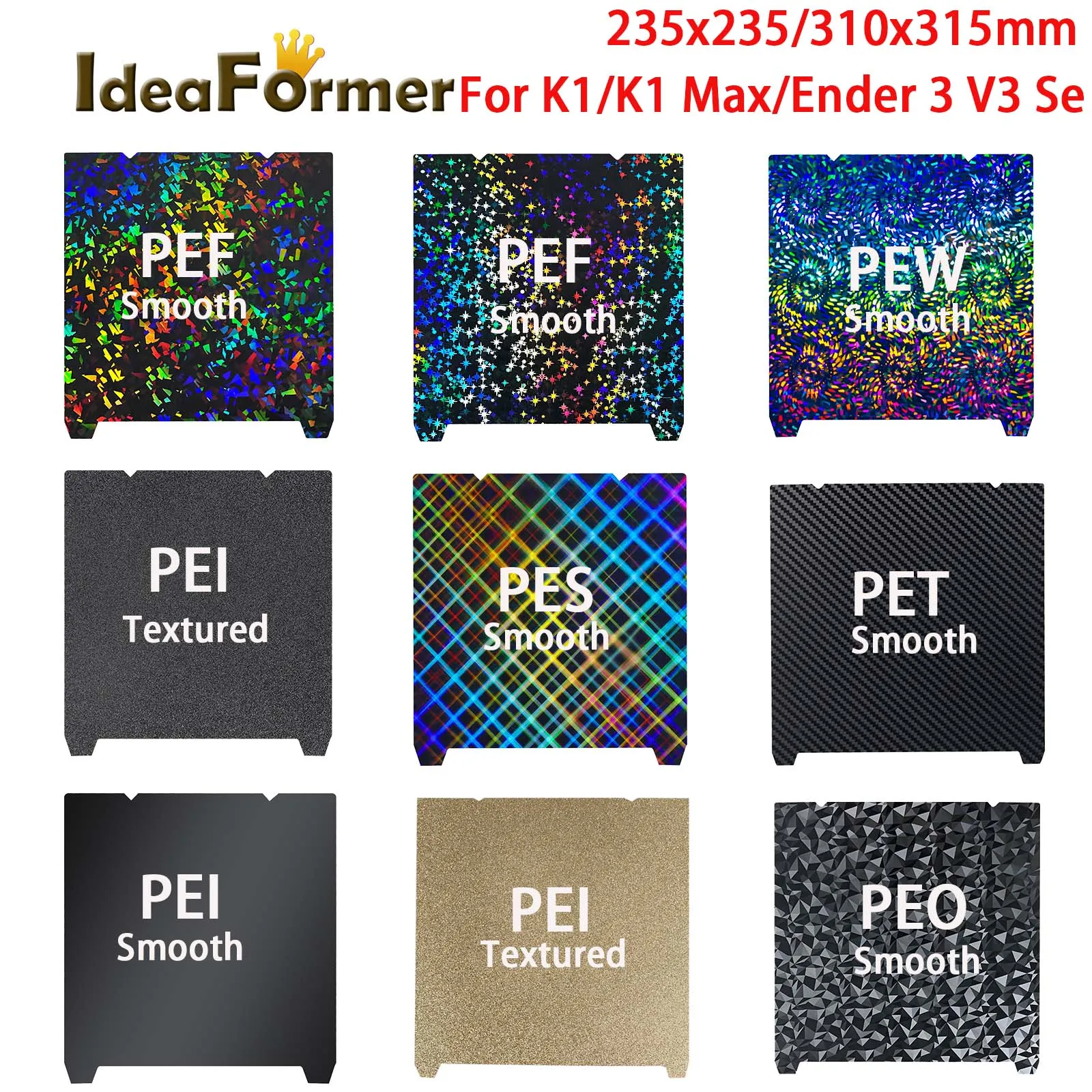 Ender3 V3 SE Płyta konstrukcyjna Tekstura Pei Stal sprężynowa 235x235 PET PEO Arkusz do Creality K1C/K1/ K1Max Ender3 V3 SE/S1Pro 310x315