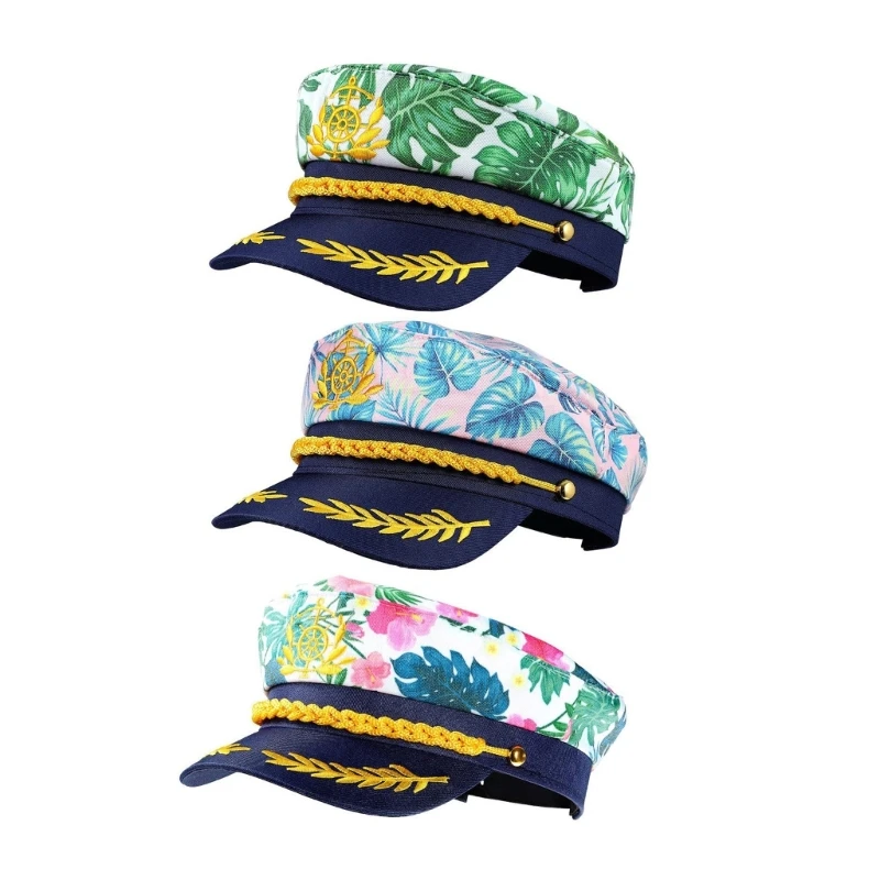 Flower Print Hat for Adult Role Play Halloween Party Cosplay Sailor Hat Stage Shows Props  Hat Yacht Party Headwear