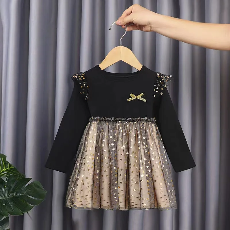 Mädchen Baby Kleid Herbst kleid mit Plüsch koreanische Version Mädchen reine Baumwolle flauschigen Rock Mädchen stilvolle Star Mesh Prinzessin Rock