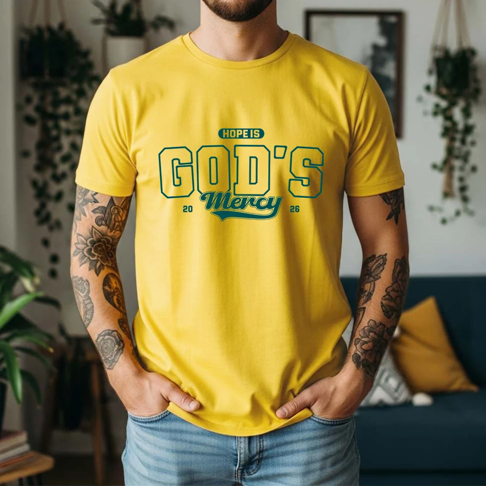 Men New Summer 100% Cotton T Shirt Vintage College God's Mercy Text Print Breathable Casual Short Sleeve For Street Daily Wear