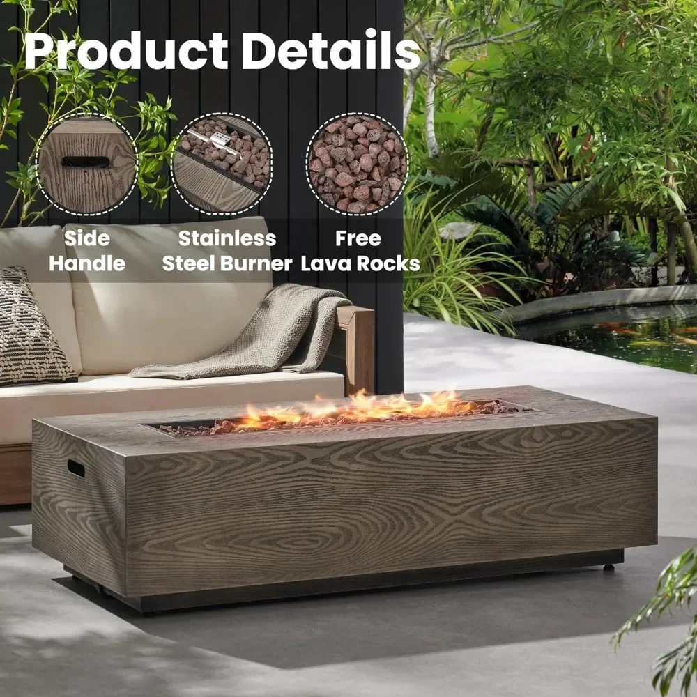 56" Propane Fire Pit Table，50,000 BTU Rectangle Iron Gas Fire Table with Auto-Ignition, Lava Rocks，CSA Certified，Fire Pit Table