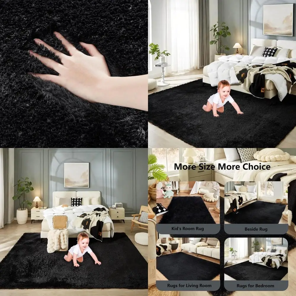 

8x10 Black Large Shag Area Rugs for Living Room and Bedroom, Ultra Soft Shaggy Fluffy Carpet