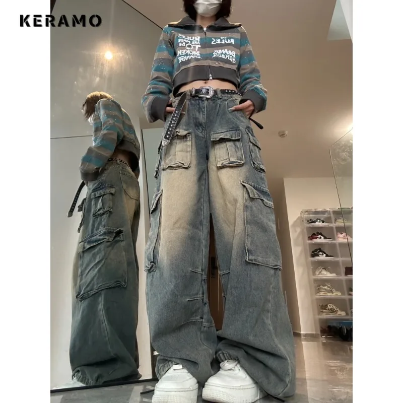 

Women's Harajuku Vintage StyleHigh Waist Loose Jeans 2023 Autumn Winter Y2K Pants Wide Leg Baggy Streetwear Denim Trouser