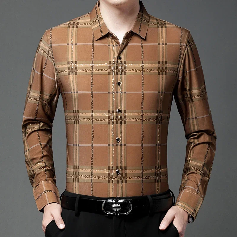 

Роскошная дизайнерская одежда, мужские платья, клетчатые рубашки, модная деловая рубашка с длинным рукавом, корейская мужская сорочка Pour Homme