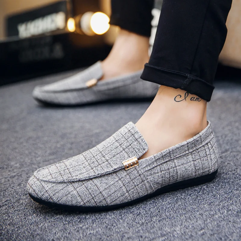 Herren schuhe Mode Slipper atmungsaktive Canvas Sneakers Herren Slip-On Freizeit schuhe weiche bequeme rutsch feste Fahr wohnungen schwarz grau