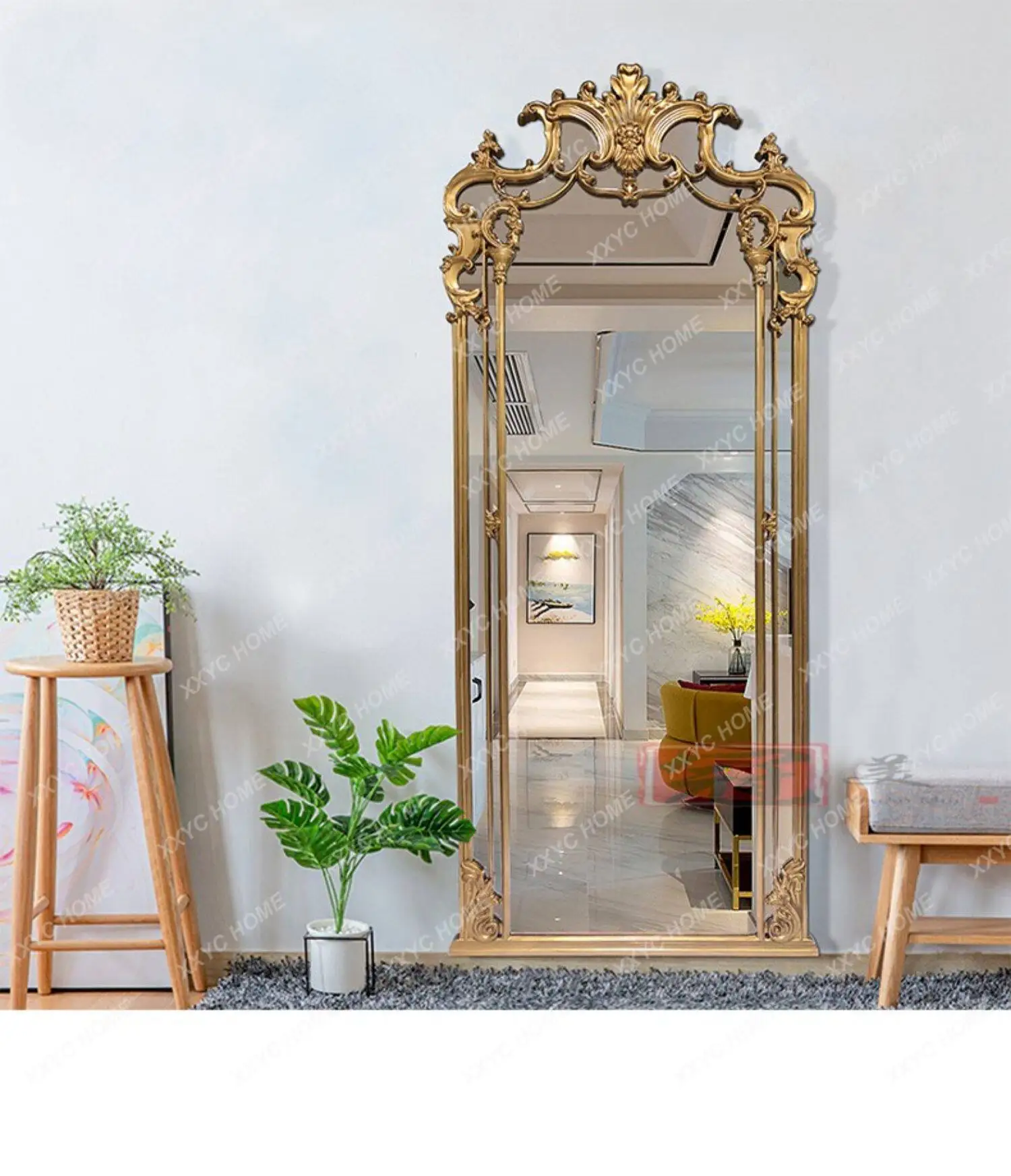 

Retro carved full-length mirror full-length mirror luxury floor mirror