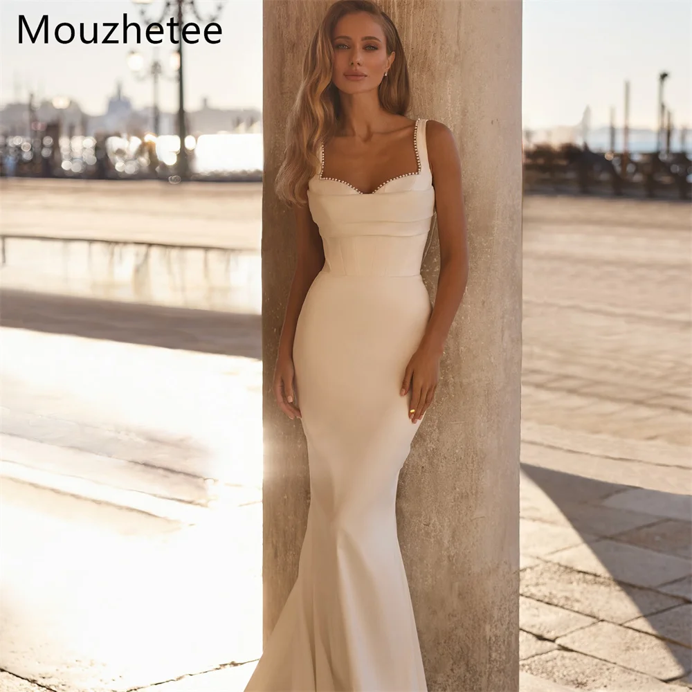 

Booma Mermaid Long Pearls Simple Spaghetti Strap Wedding Dresses Sleeveless Satin Elegant Brides Gown Custom Made 2026