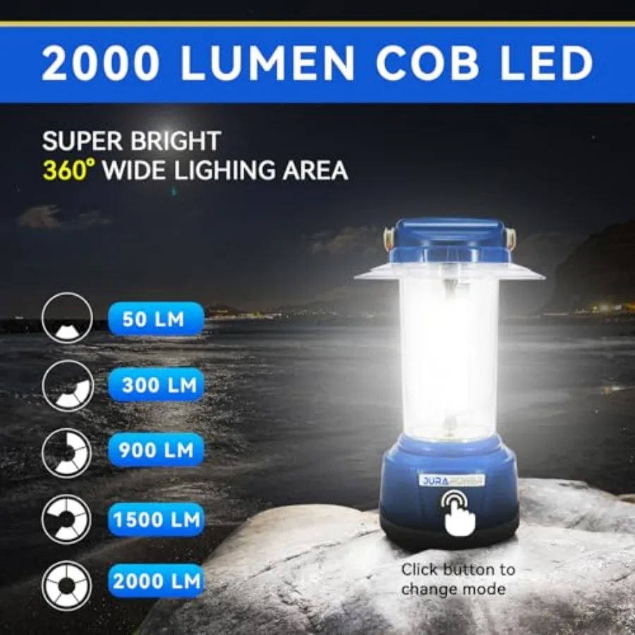 LED Camping Lantern Rechargeable, Bright 2000 Lumen, 5 Modes, 4000 mAh Power Bank, IP44 Waterproof Lantern for Hurricane, Emerg