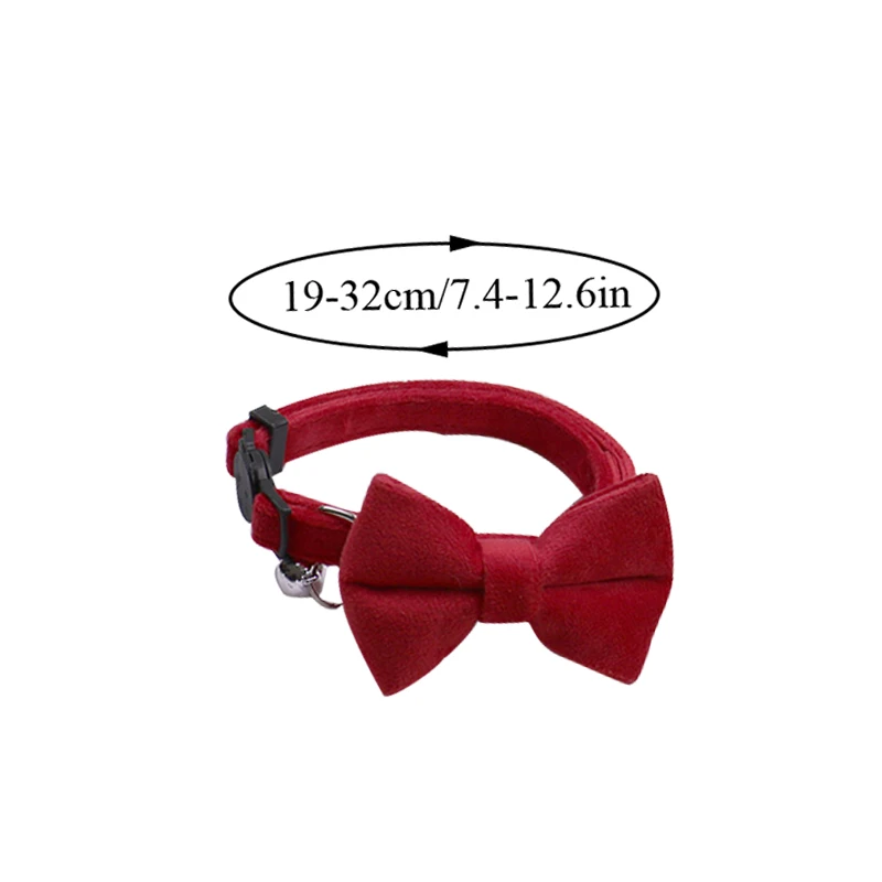 Velvet Cat Collar Solid Color Bowknot Puppy Chihuahua Necklace With Bell Adjustable Safety Buckle Cats Bow Tie Pets Accessories