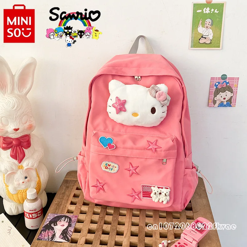 Miniso-Hello Kitty2024 mochila de nylon para meninas, mochila de estudante de grande capacidade, moda feminina, desenhos animados de alta qualidade, nova