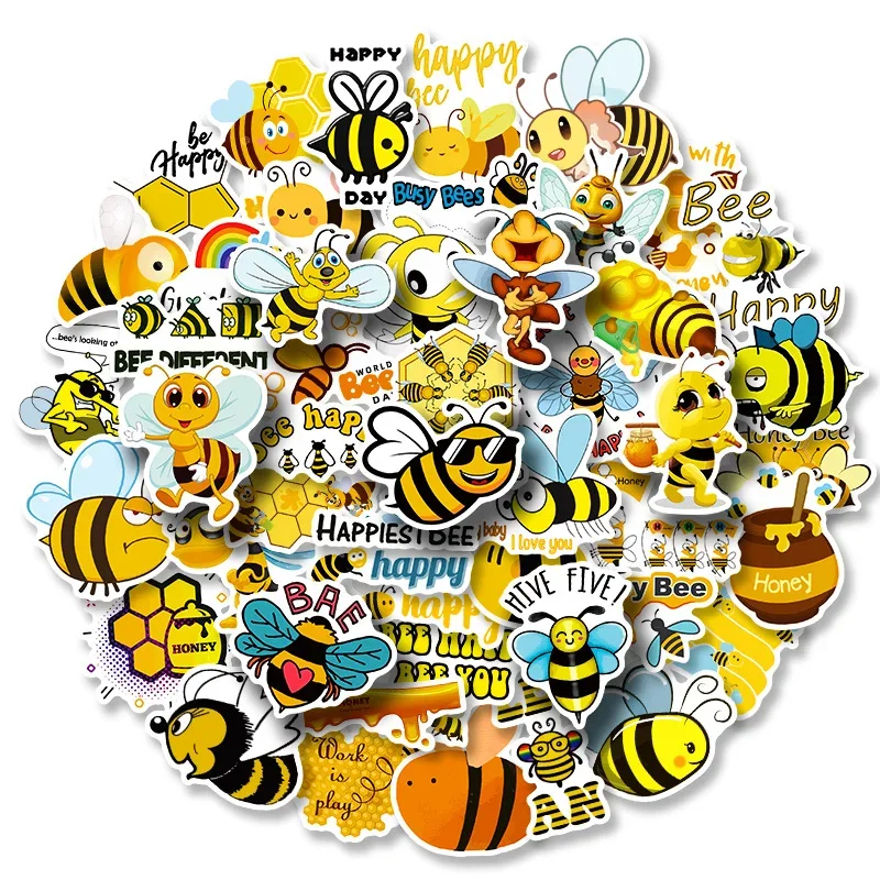 10/25/50pcs Cartoon Little Bees Graffiti Stickers for Luggage Water Bottle Phone Laptop Guitar Scrapbook Helmet Car Wall Decal