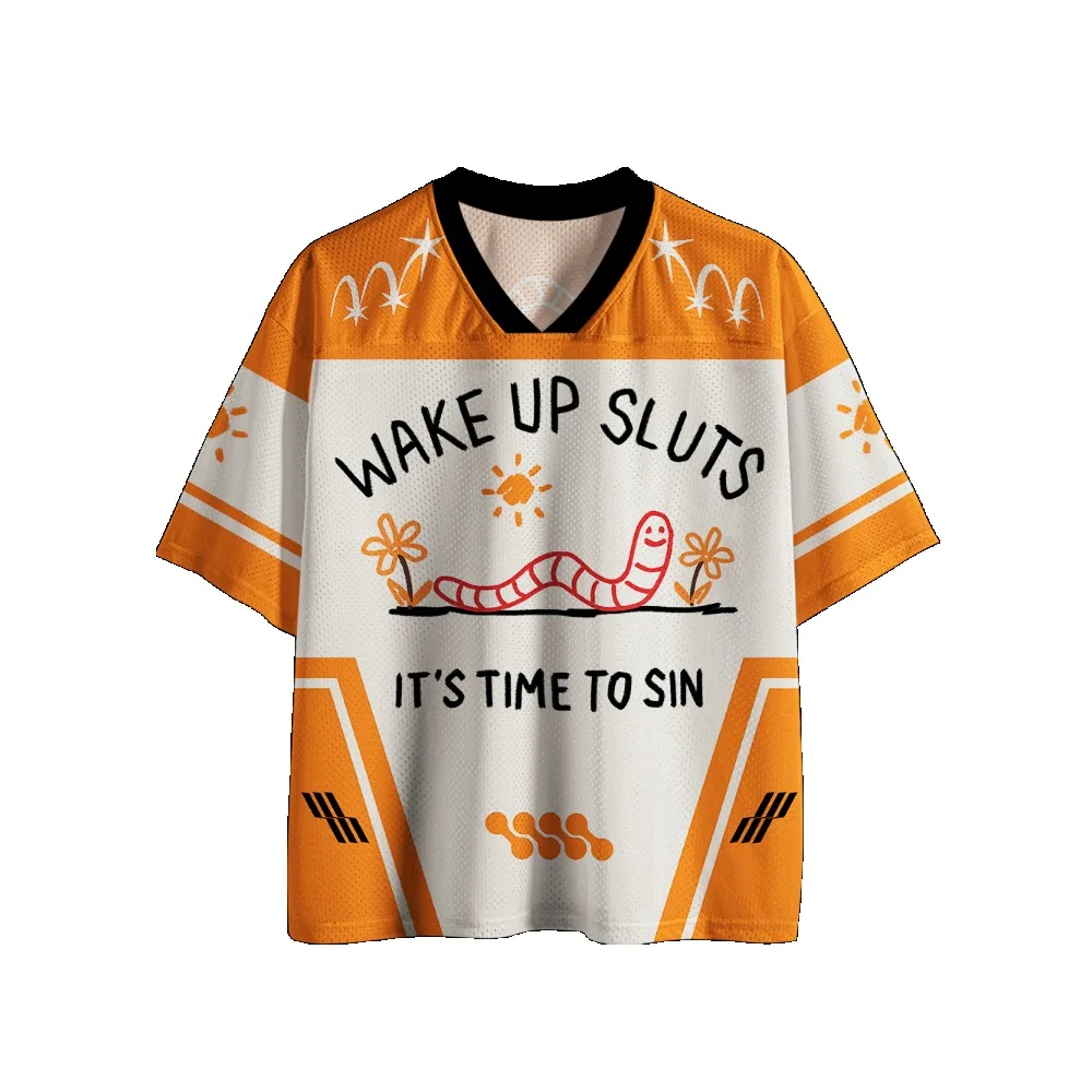 Gothic Football Jersey Vintage Print V‑Neck Short Sleeve Cropped Jersey Y2K Alt Punk Streetwear Harajuku Oversized Sport Tee view 3