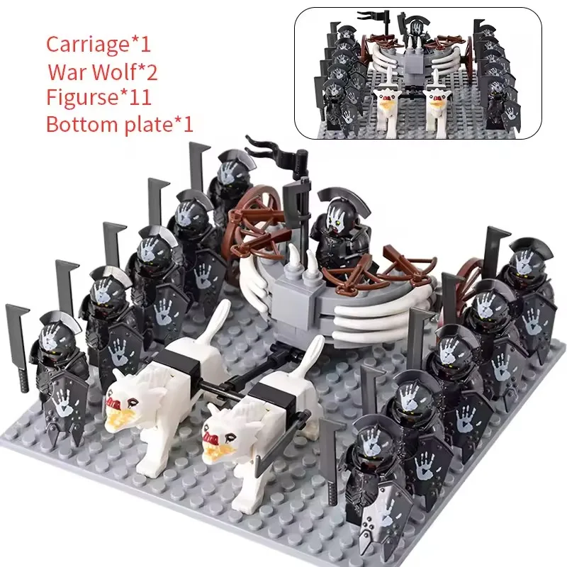 MOC Mittelalterliche LOTR Figuren Schwarze Wölfe, Montierte Streitwagen Legion Lotte Actionfiguren Bausteine Spielzeug