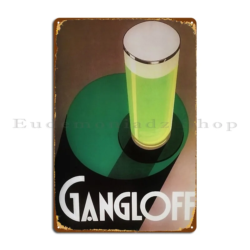 Vintage Green Gangloff Beer Big Glass Light Ale Lager Pilsen Advertising Poster Metal Plaque Poster Living Room Designing