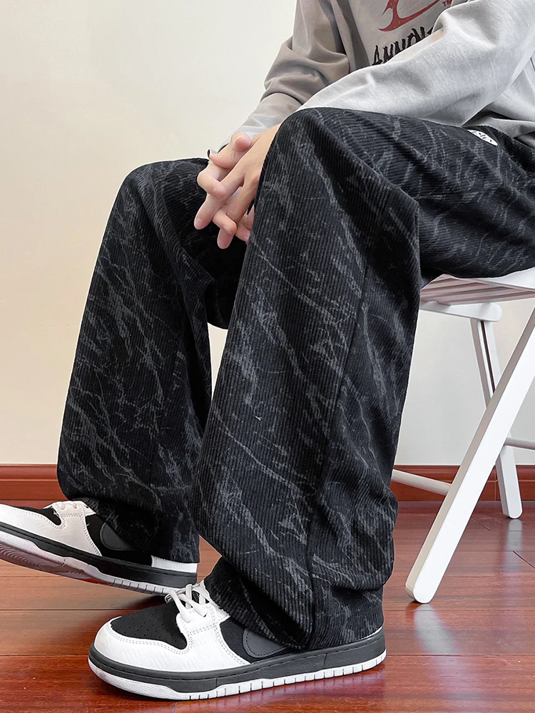 

Свободные мужские вельветовые прямые повседневные брюки с принтом тай-дай, винтажные американские длинные брюки на весну и осень Lazy Faion