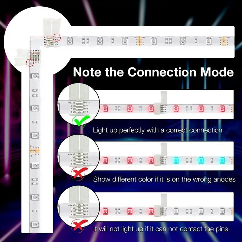 DT17 LED Strip Connector Kit for 5050 10mm 4Pin L Shape Solderless LED Strip Accessories for DIY