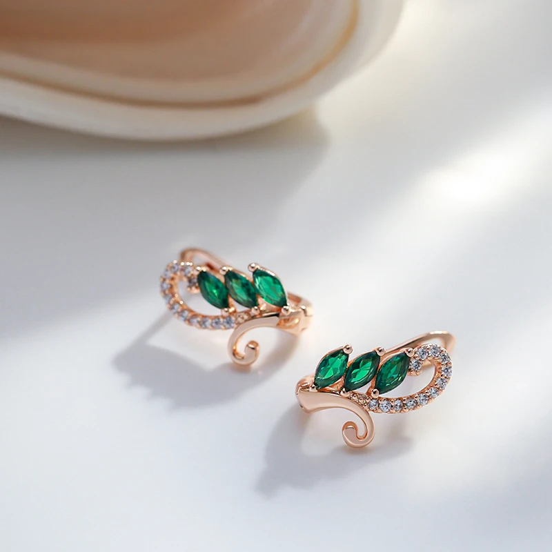 Kinel Luxury Green Natural Zircon Drop Earrings For Women 585 Rose Gold Color White Stone Daily Easy Matching Fine Jewelry Gift