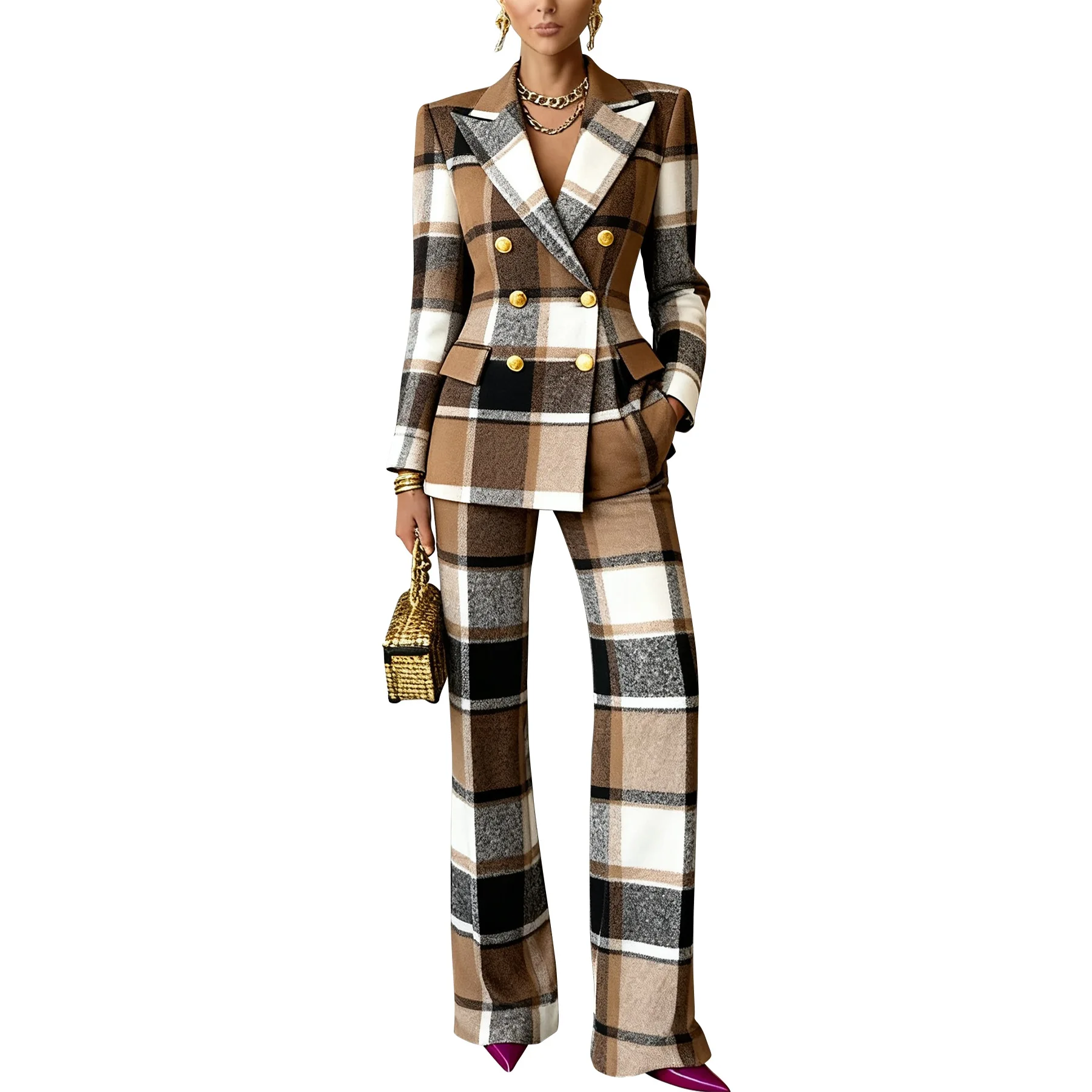 

Contemporary Suit Tailored Checkerboard Microprinted Suit Ultraslim Fitted DressTrousers Suit Business Commuter Thermal Set