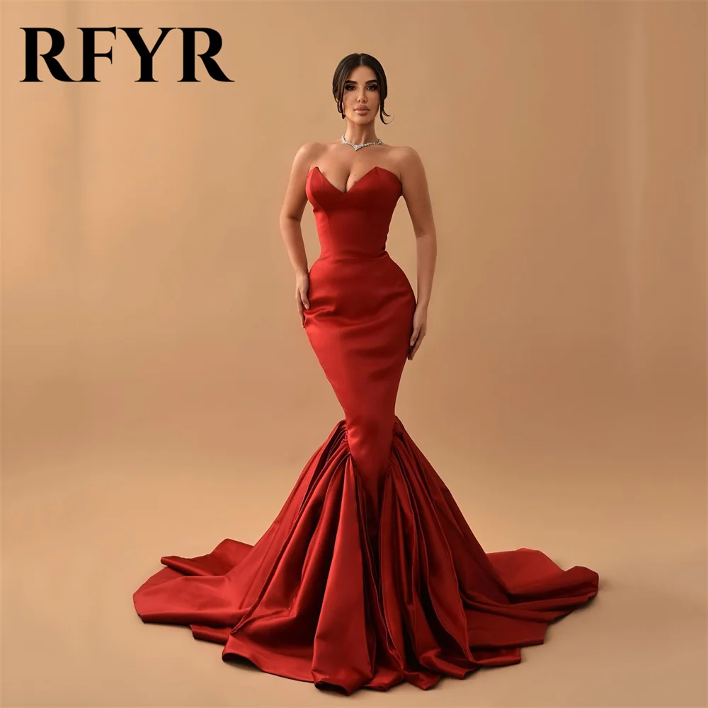 RFYR Red Prom Dress Evening Dress Sexy Mermaid Prom Gown For Wedding Party Gown Satin Sleeveless robe de soiree Customized