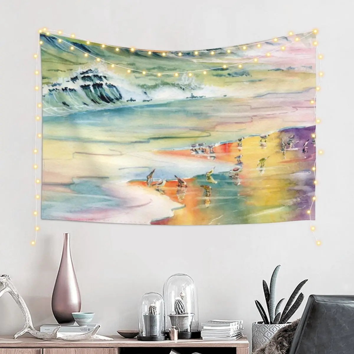 Shoreline Watercolor Tapestry Carpet Wall Bed Room Decoration Decoration For Home Tapestry