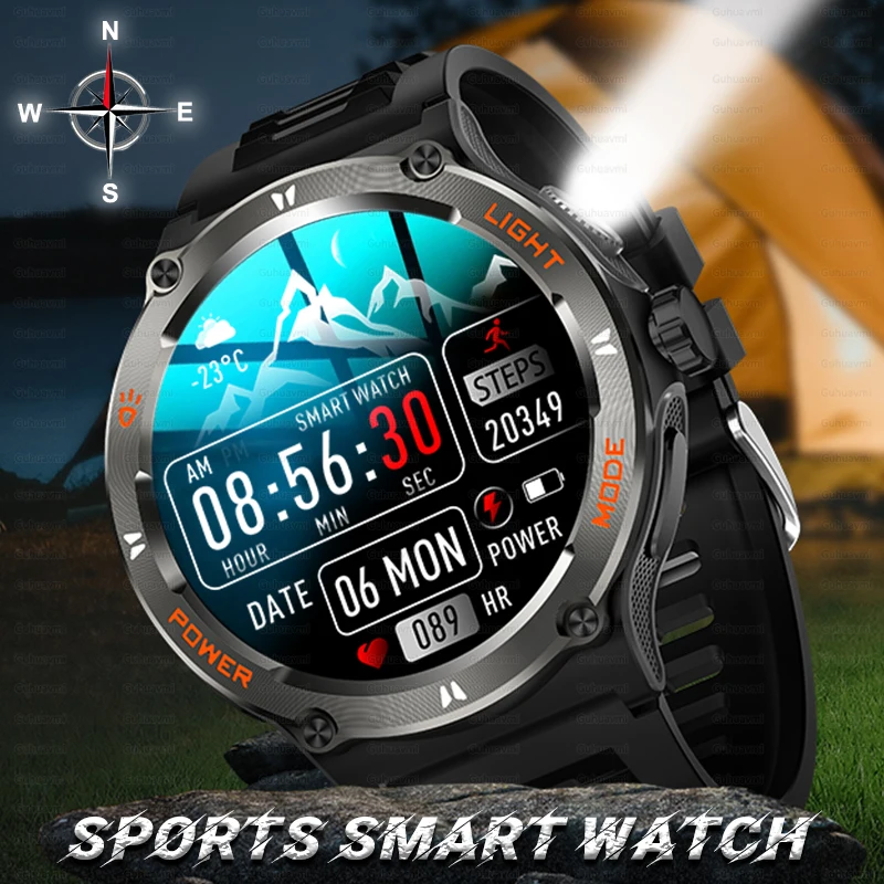 

2024 New AMOLED Smart Watch Men Rugged Military Bluetooth Call GPS Track 500Mah 3ATM Waterproof Smartwatch For Huawei and Xiaomi