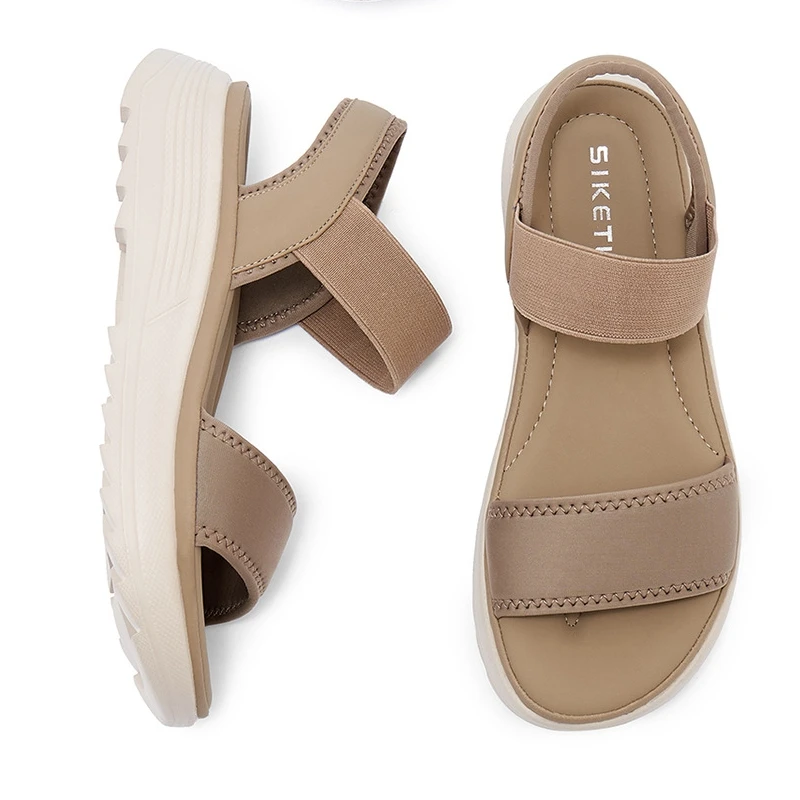 2025 الصيف الصنادل المريحة غير رسمية موضة المطاط 5 سنتيمتر المضادة للانزلاق إسفين سميكة القاع المرأة صنادل شاطئ 5026-3