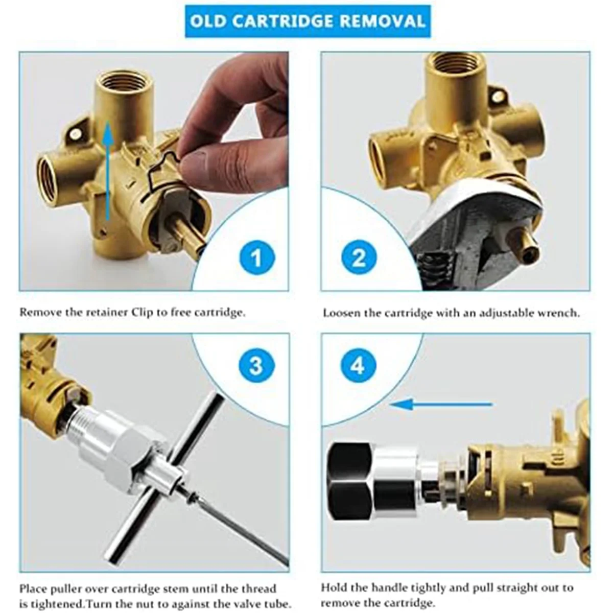 1222 Replacement Cartridge with Tool 104421 and Retaining Clip Tub Shower Repair Kit for Moen One Hanlde Posi