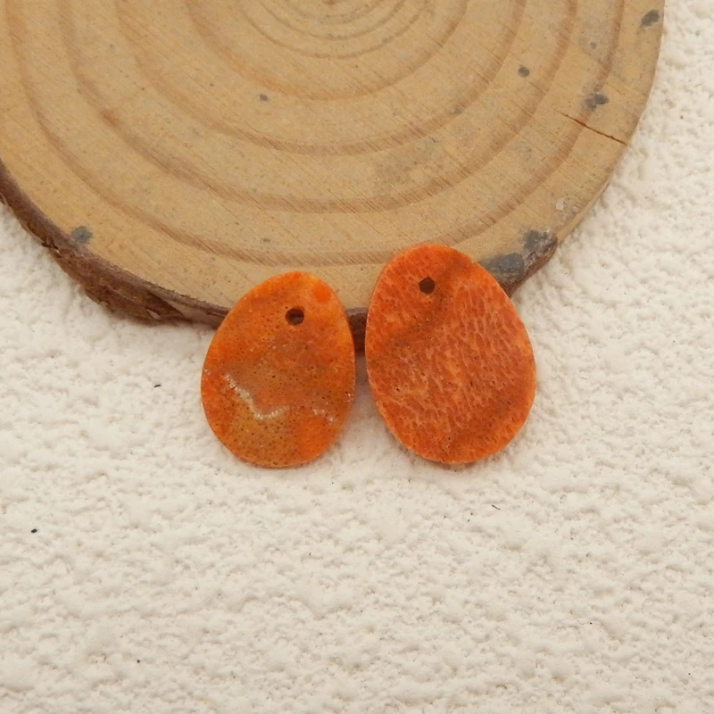 2PCS Natural Stone Orange Coral Semiprecious Pendant Beads, Natural Waterdrop Pendants For Fine Jewelry Making, 16x12x2mm, 0.7g