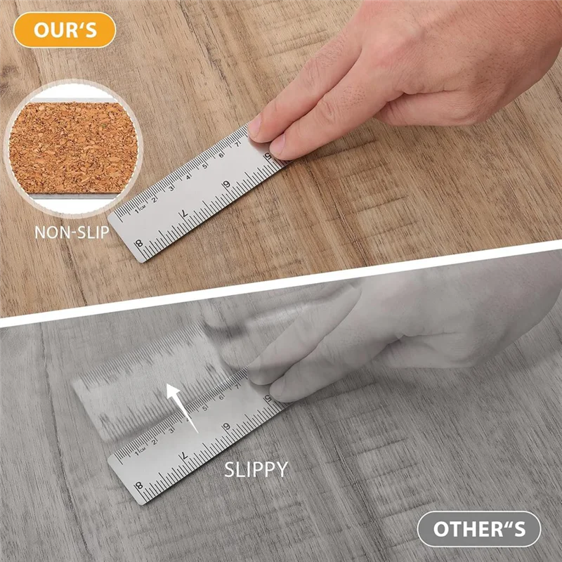 5Pcs Cork Backed Ruler Stainless Steel Ruler, 6/8/12/14/16 Inch Metal Ruler,Straight Edge Ruler Non-Slip Metal Rulers