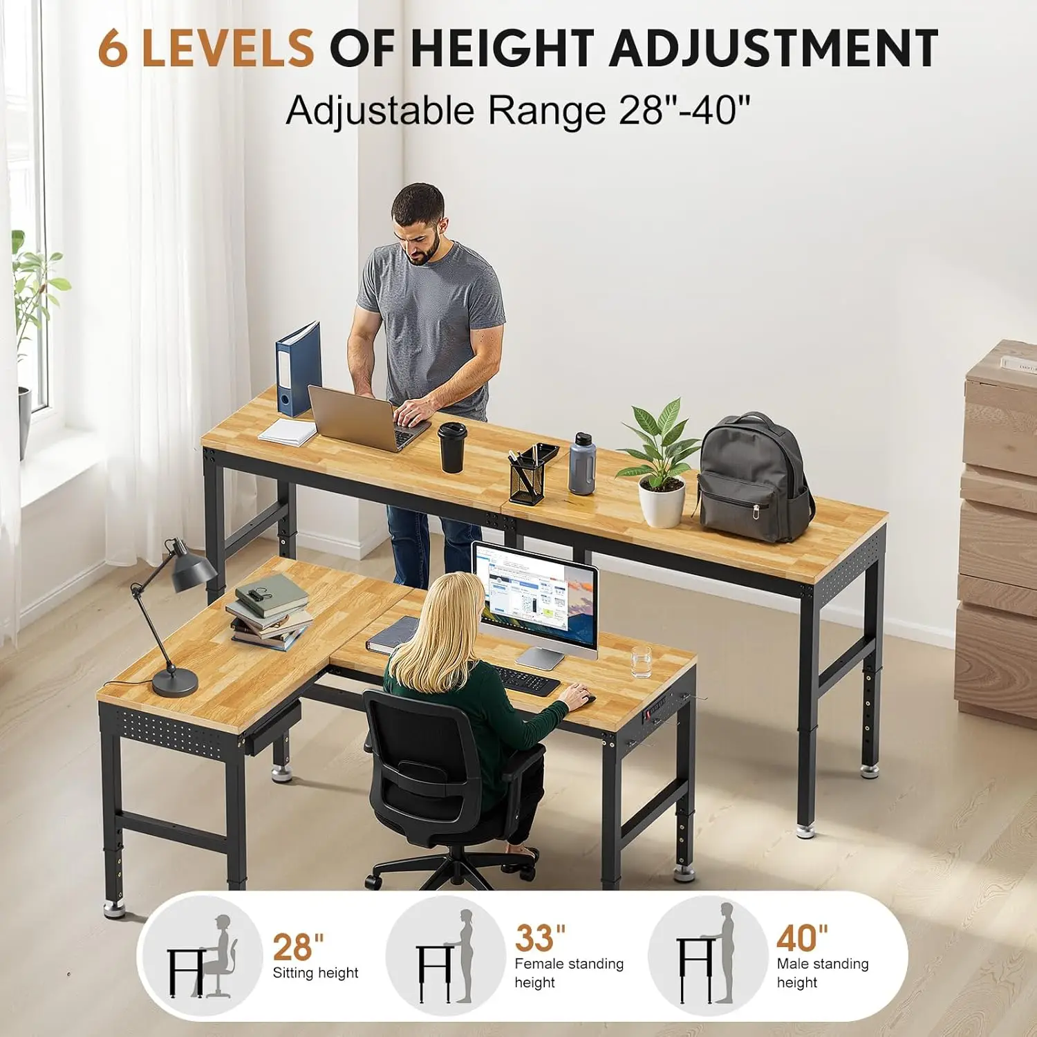 96”L-Shaped Heavy Duty Work Bench, Heights Adjustable Workbench, 5000 LBS Load Capacity, Work Benches for Garage, Customized