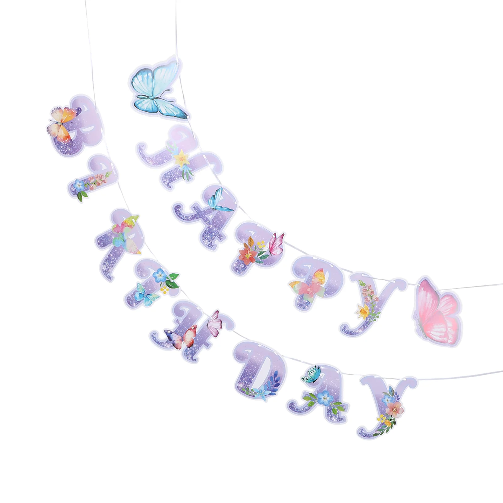 3 Pcs Birthday Party Flag Decoration Butterfly Hangings Decorations Flower Garland Letter Colorful Paper Bunting Banner Baby