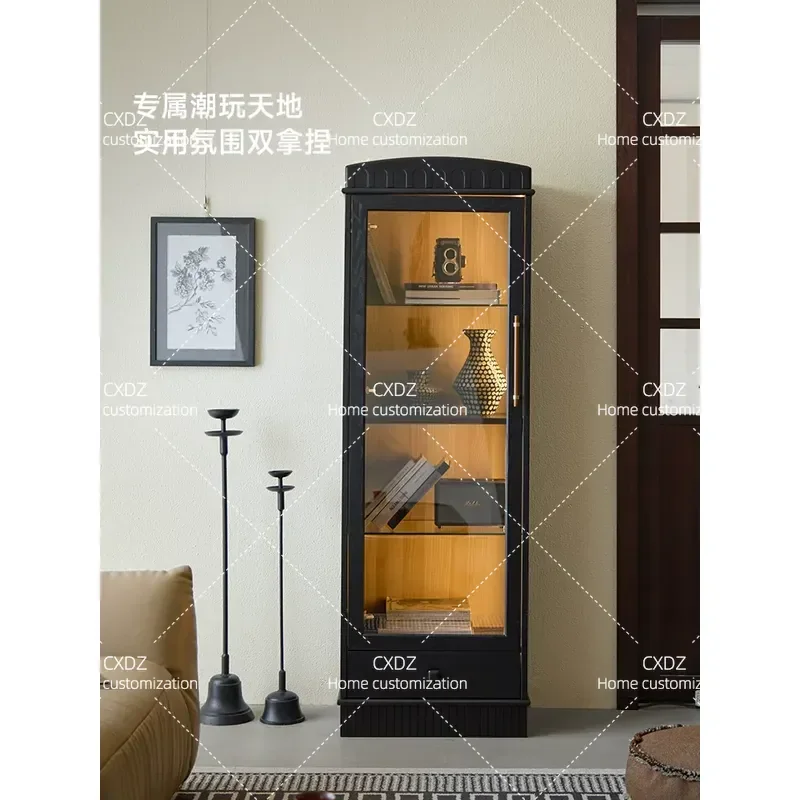 Picture display cabinet Solid wood floor-to-ceiling bookcase Locker integrated storage Living room Home wall black wine